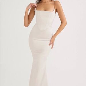 HOUSE OF CB 'Olivette' Crystal Satin Corset Maxi Dress, S